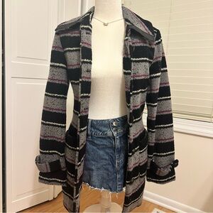 Jack by BB Dakota Striped Teddy Jacket in Black, Gray, and Purple